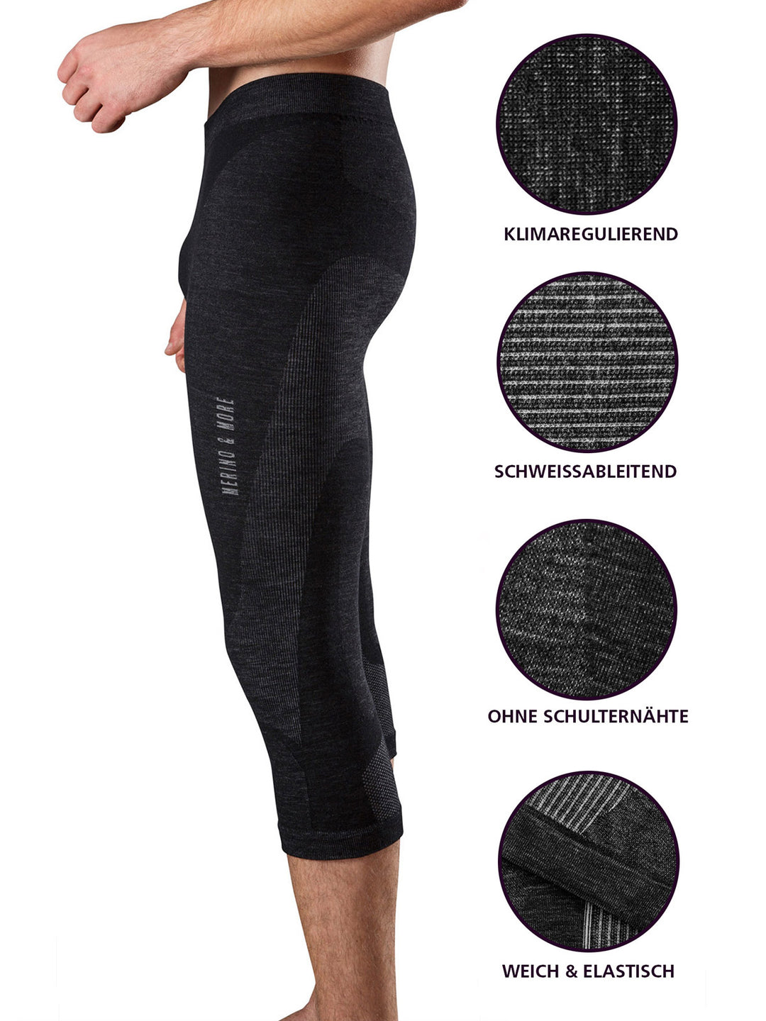Merino Funktions-Hose 3/4 Herren